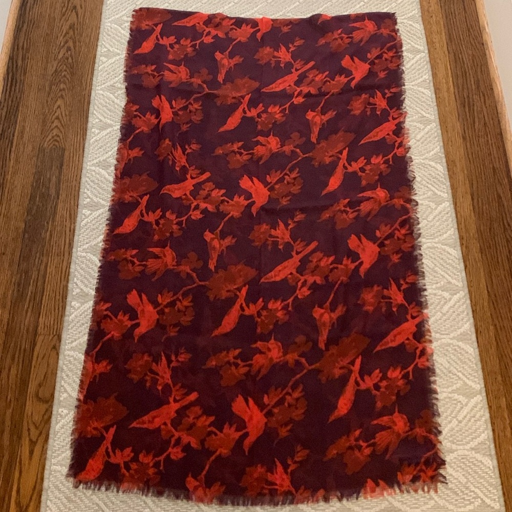 Lands End NWT Shawl Wrap, Long Length, Wide Stole, Gauzy Lightweight, Bird Print - Picture 2 of 9
